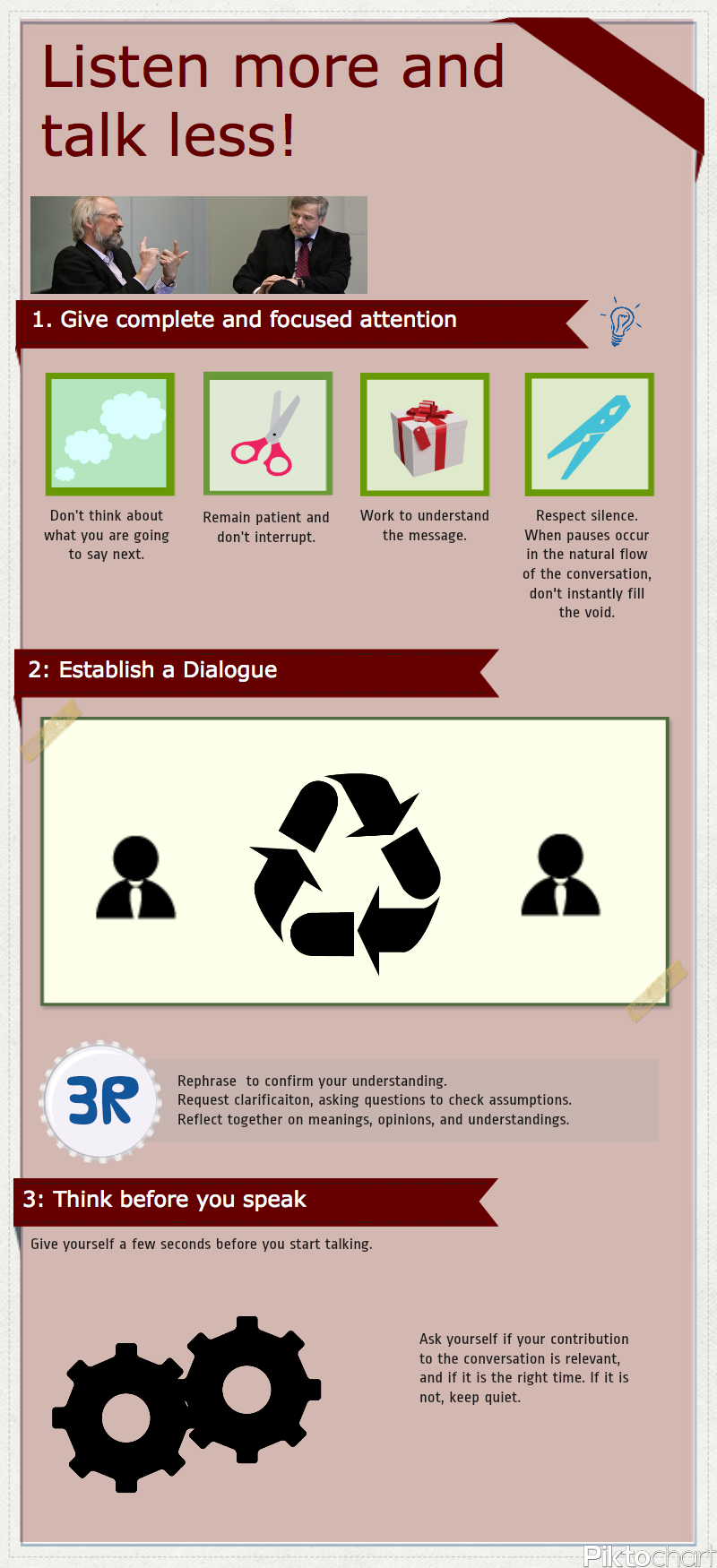 Listen more and talk less infographic